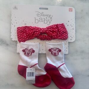NWT Disney Baby Pink Polka Dot Minnie Headband and Socks Set